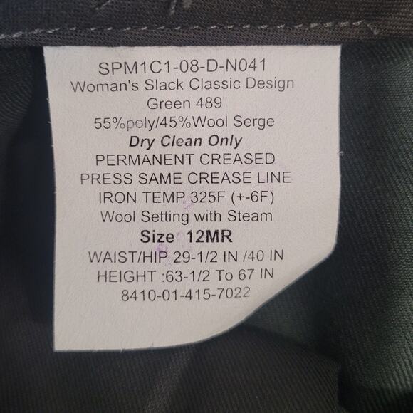 US Military Women’s Dress Slacks - Size 12MR - Green Shade 489 - Poly/Wool Serge - Picture 3 of 4